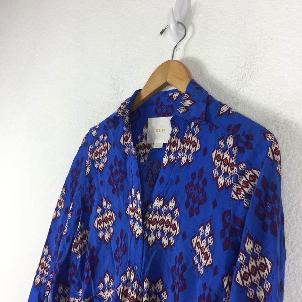 Anthropologie Maeve Woodland Walk Blue Boho Popover Button Top Size 8 - Picture 7 of 15